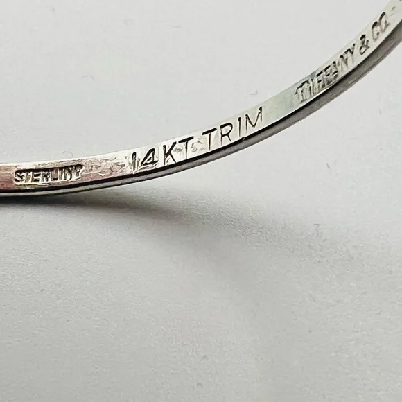 SOLD TIFFANY & Co. Sterling Silver 925 & 14K YG Double Heart  Bangle Bracelet - Picture 5 of 5